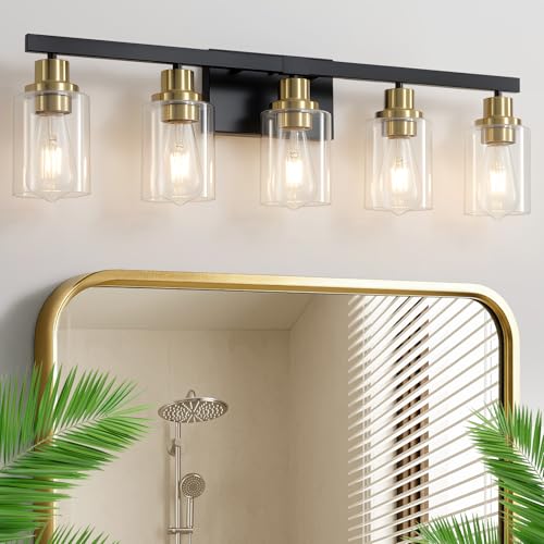 5 Light Black and Gold Bathroom Vanity Light