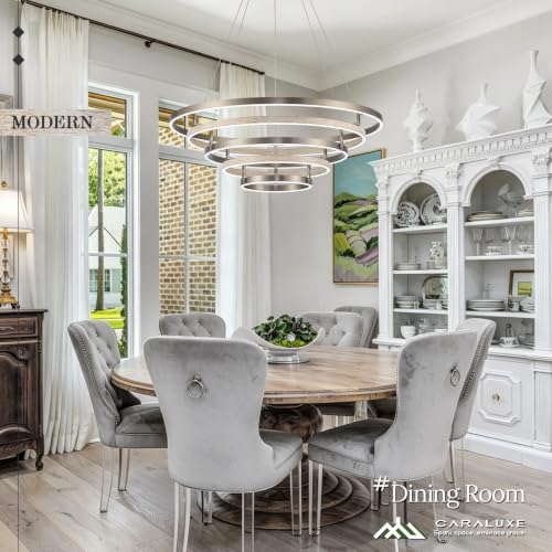 5 Ring LED Chandelier Modern Chandelier Weathered Wood Nickel Dimmable 31''