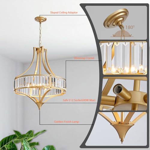 Crystal Chandeliers for Dining Room 21.6" Rustic Farmhouse Chandelier with Round Metal Shade 6