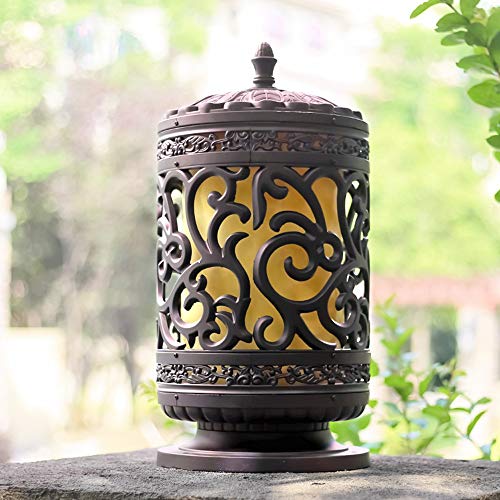 Creative Cylinder Exterior Rainproof Pillar Light Traditional E27 Landscape Waterproof Outdoor Column Lamp Street Post Lanterns Patio Villa Garden Balcony Gate Street Lighting with Marble