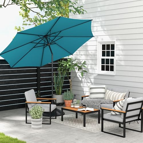 9FT Lyon Outdoor Patio Umbrella Outdoor Table Umbrella with Push Button Tilt and Crank Market Umbrella 8 Sturdy Ribs UV Protection Waterproof for Garden Deck Backyard Pool