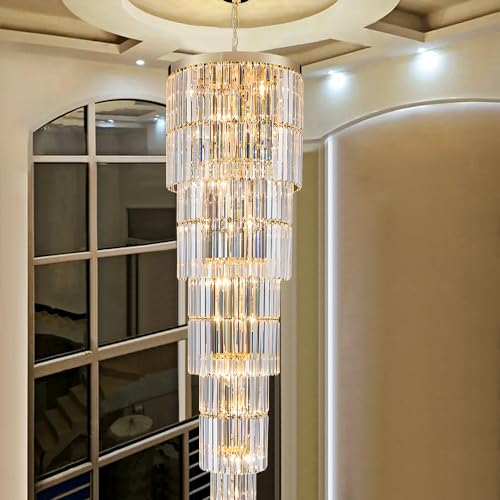Luxury Modern Long Staircase K9 Chandeliers Gold Top Design 10