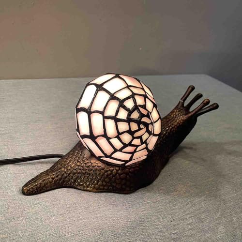 L10962 Pink Land Snail Tiffany Style Stained Glass Accent Table Lamp