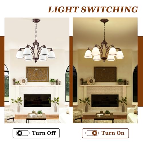 6 Light Oil Rubbed Bronze Farmhouse Chandelier Light Fixture for Kitchen Antique Matte Brown Ceiling Hanging Lamp Adjustable 47" Max Pendant Light for Dining Room Table