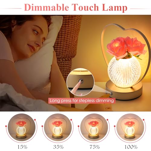 Women Gifts Rose Flower Lamp Cordless LED Touch Lamp Decor Gift