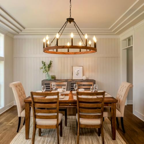 Wood Grain Wagon Wheel Chandelier 32