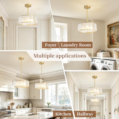 Adjustable Height Modern Gold Crystal Chandelier 12 Inch (Gold / 12 in)