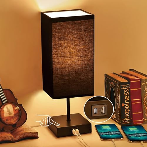 Bedside Table Lamp for Bedroom with 2 USB Ports