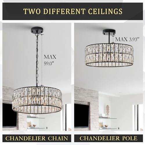 Black Crystal Chandelier 18" 6