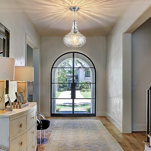11" Brushed Nickel Hammered Glass Pendant Light