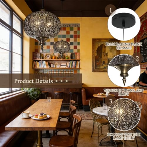 Jowjuy Gold Pendant Light 13.78" Turkish Hanging Lamp 2 (2 Count)