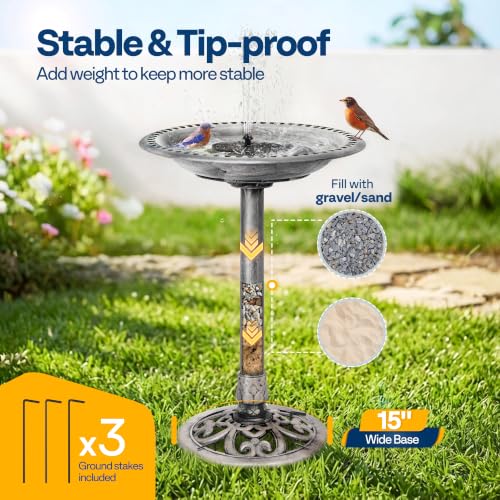 Bird Bath with Solar Fountain for Outside