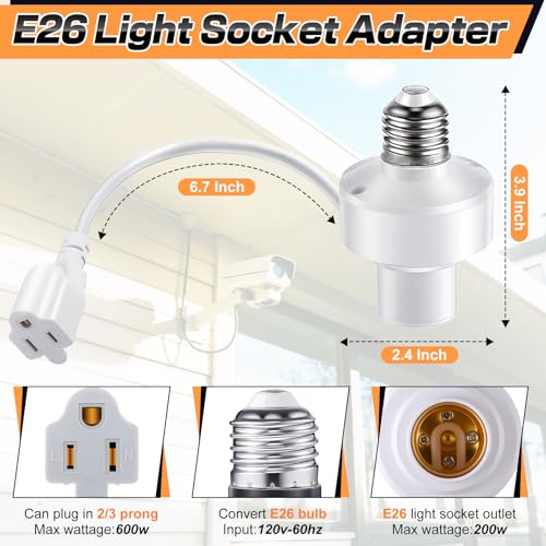 3 in 1 E26 Light Socket Outlet Adapter (2 Count)