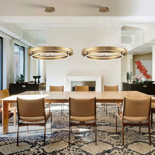 LED 2 Ring Brass Gold Chandelier Dimmable Up Down Light