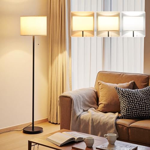 Modern Standing Floor Lamp for Living Room & Bedroom with 3 Color Temperatures Bulb & Pull Chain Switch