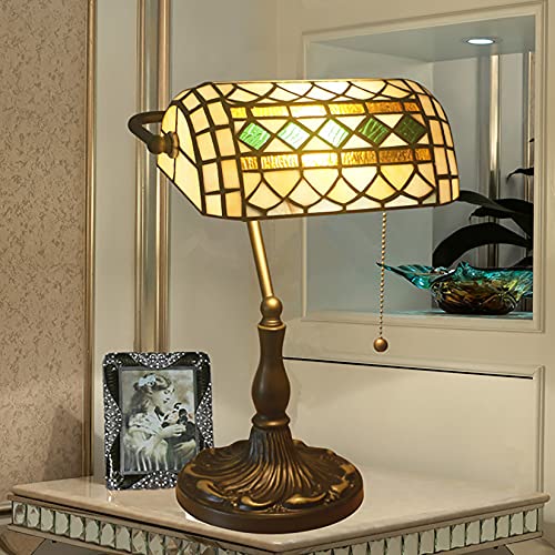 Tiffany Style Bankers Table Lamp Stained Glass Piano Desk Lamp Vintage Bedroom Bedside Lamp for Study