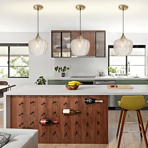 Clear Glass Pendant Lights Kitchen Island Gold Hanging Ceiling Light 9.45"