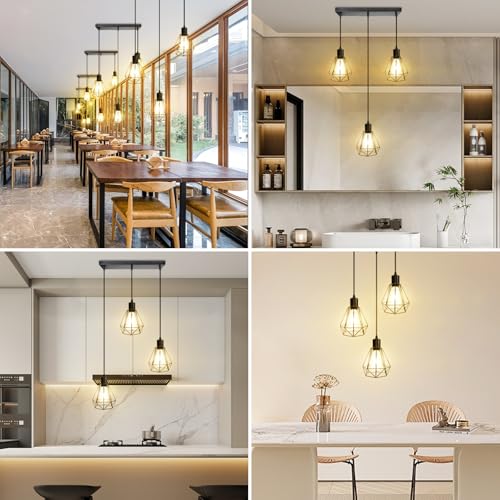 3 Light Black Pendant Lights Hanging Light Fixture Adjustable Cord