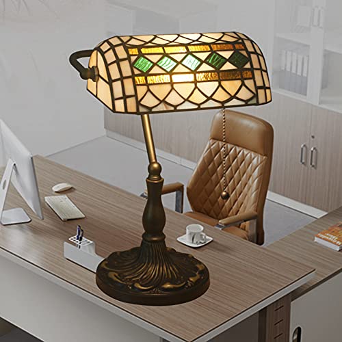 Tiffany Style Bankers Table Lamp Stained Glass Piano Desk Lamp Vintage Bedroom Bedside Lamp for Study
