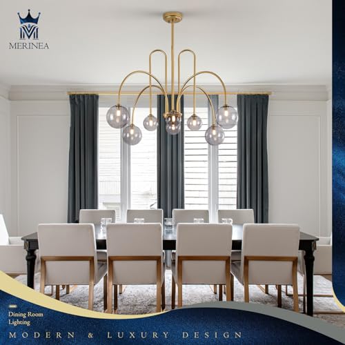 Gold Sputnik Chandelier with Smoke Glass Globe 8 Lights L41 Inch