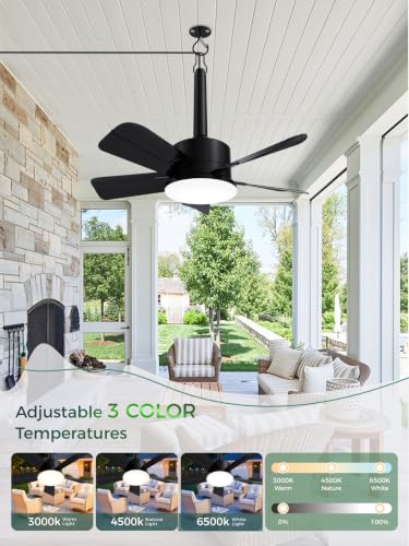Outdoor Gazebo Ceiling Fan with Light and Remote (Black / 18 Inch)