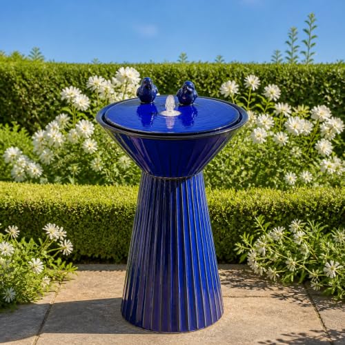 Autodaya 28" Ceramic Outdoor Water Fountain LED Birdbath