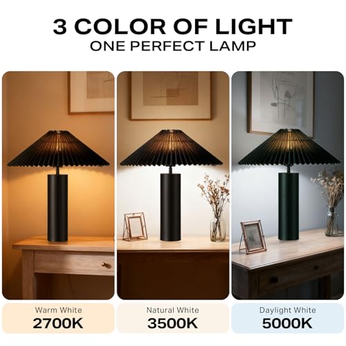 Modern Table Lamp with Pleated Lampshade and Cylindrical Base