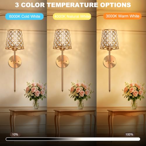 Crystal Battery Operated Wall Sconces Set of 2