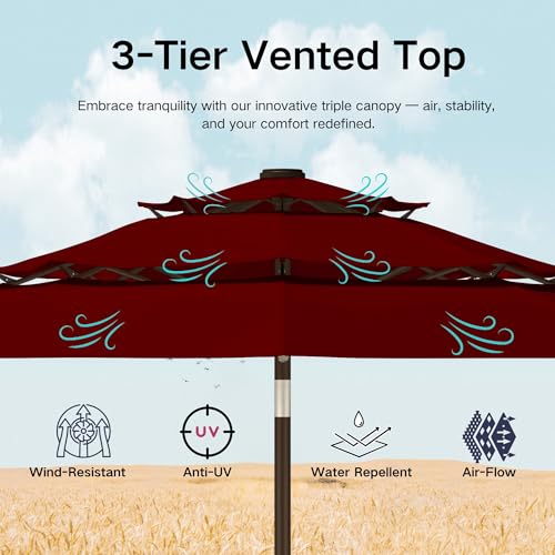 9ft 3 Tier Patio Umbrella with Solar Lights