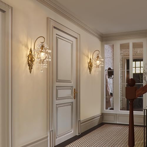 Indoor Hardwired Gold Crystal Vintage Wall Sconces Light Set of 2 (2 Count)