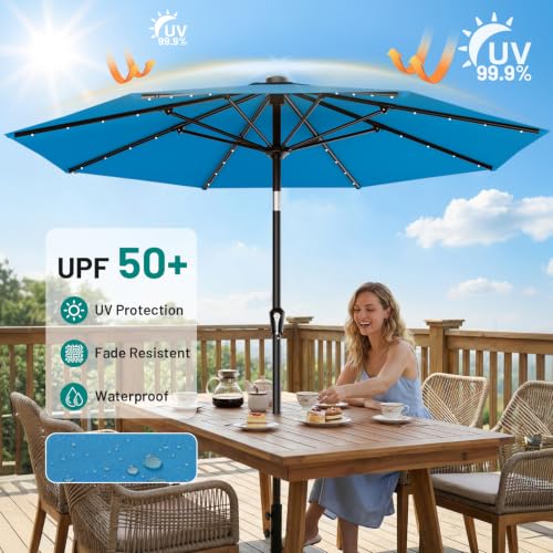 9FT Patio Umbrella with Solar Lights