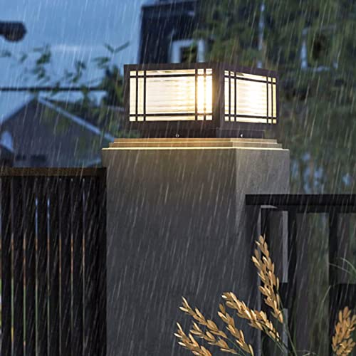 Outdoor Post Caps Lights Modern Square Fence Pillar Lamps Waterproof Lawn Column Cap Lamp Courtyard Stainless Steel Housing Light Deck Post Light Fixture with Pier Mount Yard Pedestal Light