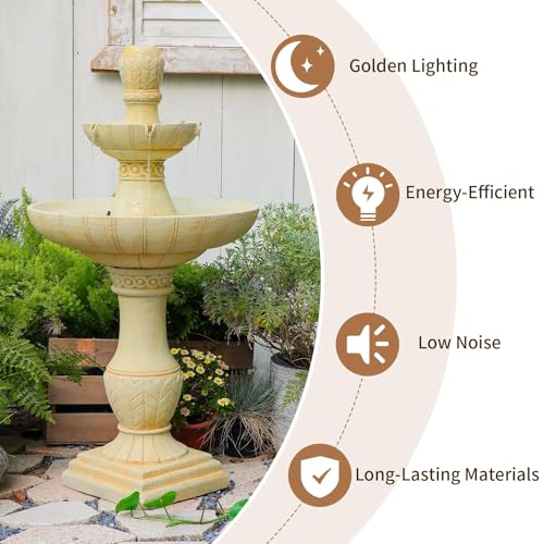 45.28H 3 Tier Outdoor Water Fountain with LED Lights Large Italian Resin Garden Fountain for Patio Yard Weather