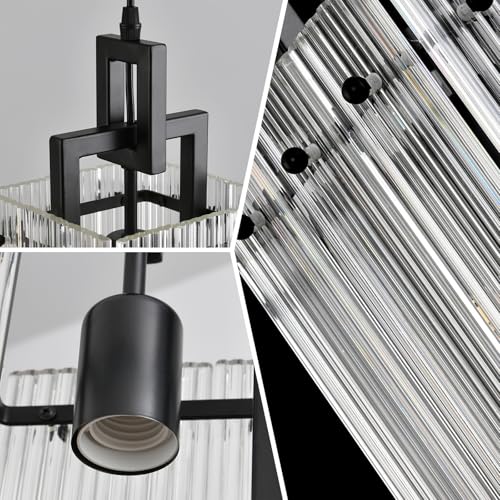 Modern Pendant Light Fixtures with Clear Glass Matte Black Pendant Lights Kitchen Island Adjustable Square Hanging Pendant Lighting for Dining Room Over Sink Hallway 1 Pack 12 inches