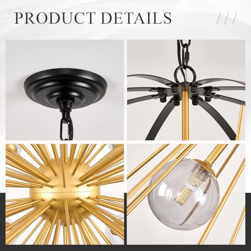 43.2" 18 Light Black Gold Sputnik Chandelier with Smoke Glass Shade