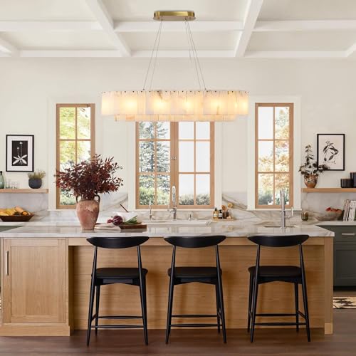 L40in Alabaster Rectangular Chandelier for Dining Room