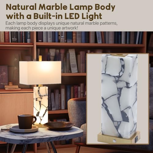 25.7" Natural Marble Table Lamps Set of 2 (2 Count)