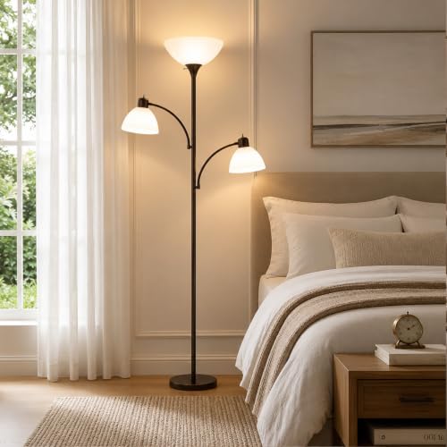 3 Head Torchiere Floor Lamps with 2 Reading Lamp for Living Room (Brown)