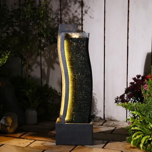 43H Modern Outdoor Water Fountain with LED Light for Garden Decor