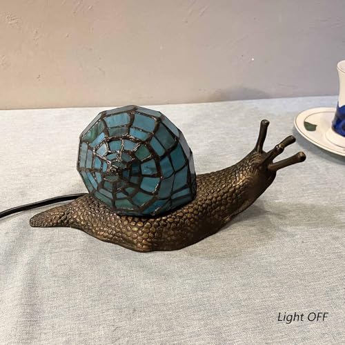 L10975 Cyan Land Snail Tiffany Style Stained Glass Accent Table Lamp