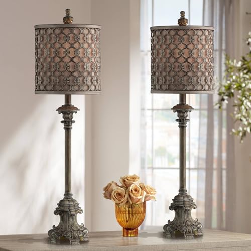Vichelis 34" Large End Buffet Table Lamps Set of 2 Beige Candlestick (2 Count)
