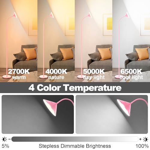 Floor Lamp 18W Upgraded Bright LED Floor Lamps for Living Room Bedroom with Gooseneck Stepless Dimming & Color 76inch Tall Standing Lamp with Remote & Touch Control Work with Smart Plug (Pink-76inch)
