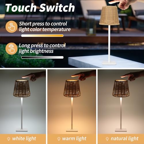 Outdoor Waterproof Cordless Wireless Rechargeable Portable Top Touch Battery Operated Powered LED Table Lamp Desk Lamp Lights for Restaurant Kitchen Patio Dinner Dining