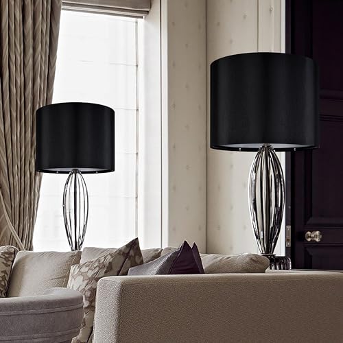 13" Black Lamp Shades Set of 2 Medium Drum (2 Count)