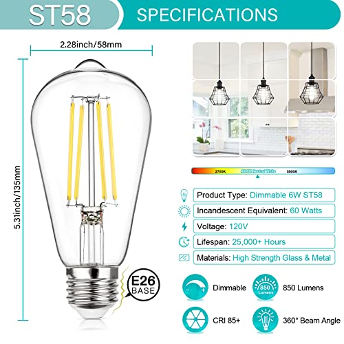 Vintage LED Edison Bulb Dimmable 60W Equivalent E26 Led Bulbs (4 Count)