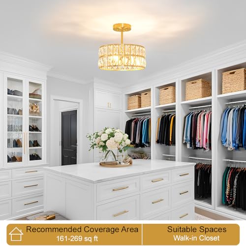 Brushed Gold Crystal Ceiling Light