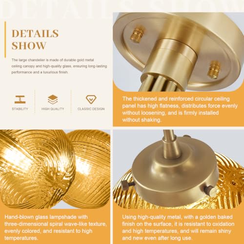 6 Light Amber Glass Close to Ceiling Chandelier Flush Mount Light