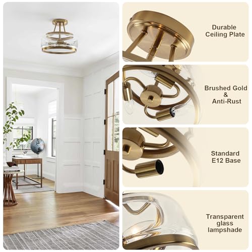 11.8" Gold Semi Flush Mount Ceiling Light
