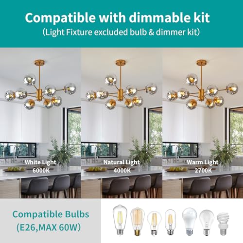Gold Sputnik Chandeliers for Dining Room Modern Glass Globe Light Fixture