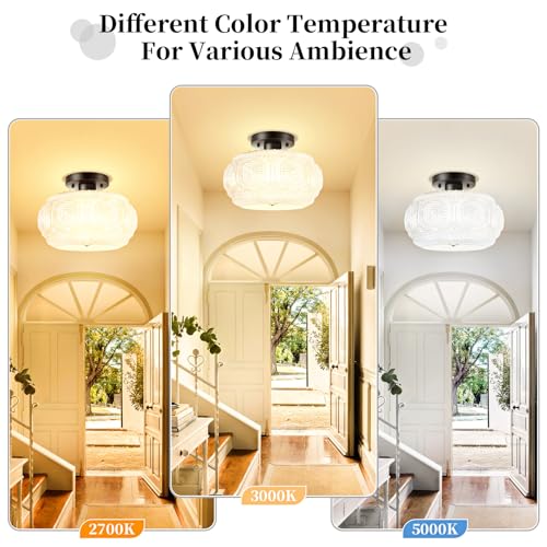 11 Inch Milk Glass Semi Flush Mount Ceiling Light Fixture